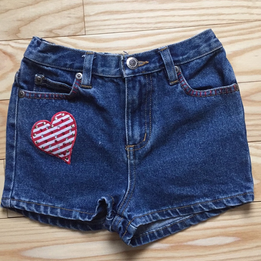 Girl’s Denim Jean Shorts with Hearts